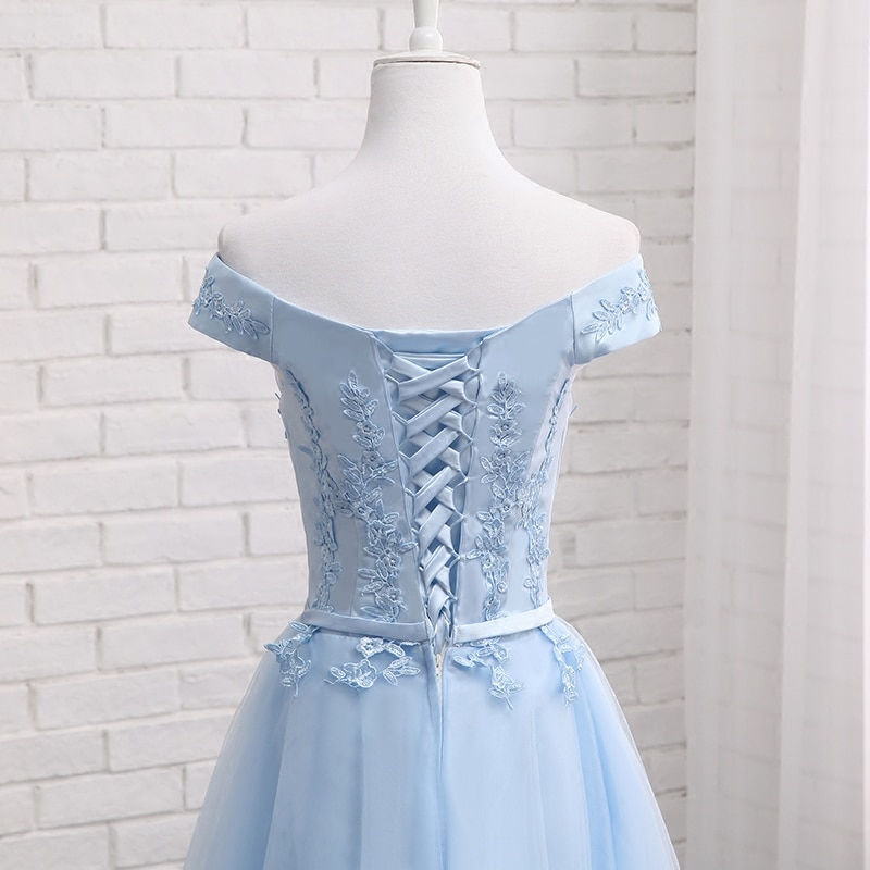 الصورة المصغرة: Bridesmaid Dresses Lace Up Short Middle Long Party Prom Dress Blue Plus Size