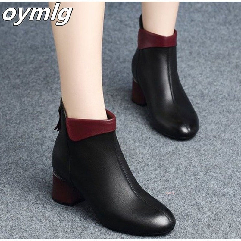 Thumbnail: Women Ankle Boot Pumps Shoes Winter Autumn Ladies Plush Warm High Heels Pu Leat