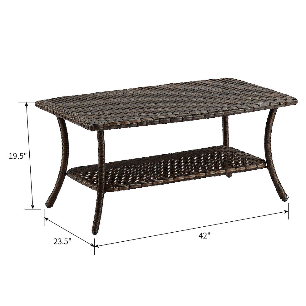 Миниатюра: HUMMUH Outdoor Wicker Rectangular Coffee Table with 2-Tier Storage Shelf and Wi