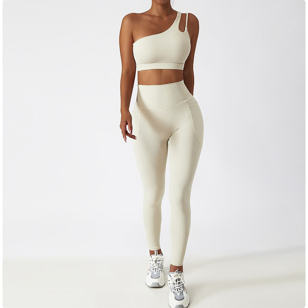 Thumbnail: New One Shoulder Sports Suit Women's Set 2 Pieces Gym Tracksuit Training Bra Ru