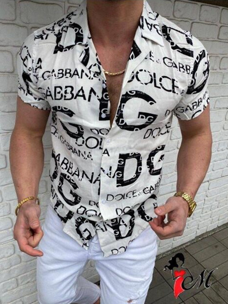 Thumbnail: Summer New Fashion Men's Shirts Digital Printing Lapel Single Breasted Top Casu