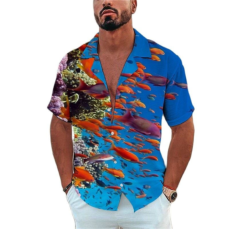 الصورة المصغرة: Men's Shirt Marine Life Printing Tees Beach Vacation Style Hawaiian beach summe