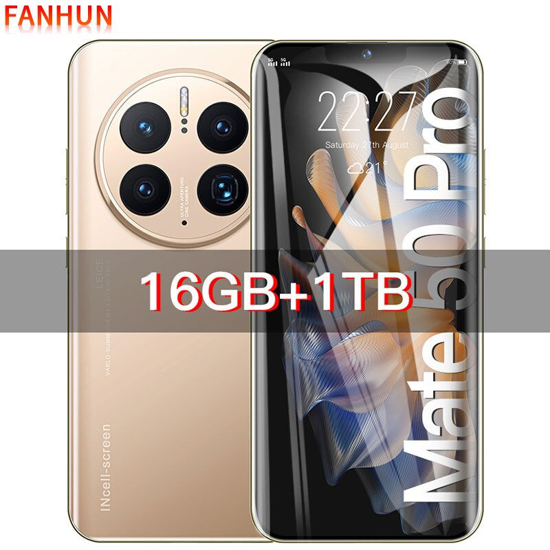 Thumbnail: FANHUN 2023 New Mate 50 Pro 5G Smartphone 7.3 inch Drop screen 16GB+1TB 5G  Ful