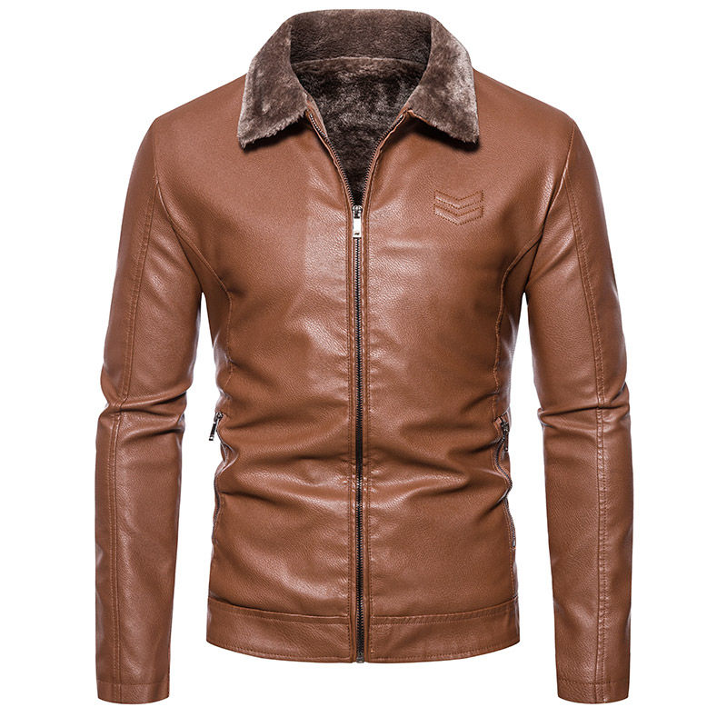 Miniatura: Wholesale Custom Logo Fur Neck Faux Pu Leather Jackets Thicken Winter Men Jacket