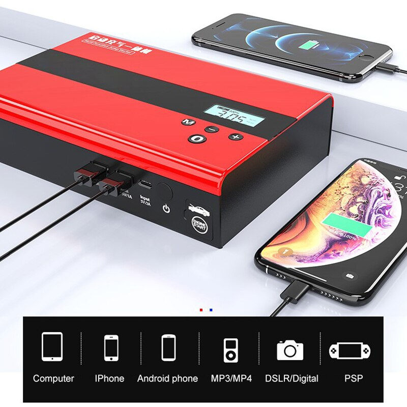 الصورة المصغرة: 2 In 1 Car Jump Starter Power Bank Air Compressor Inflator Pump 29800mAh Portab