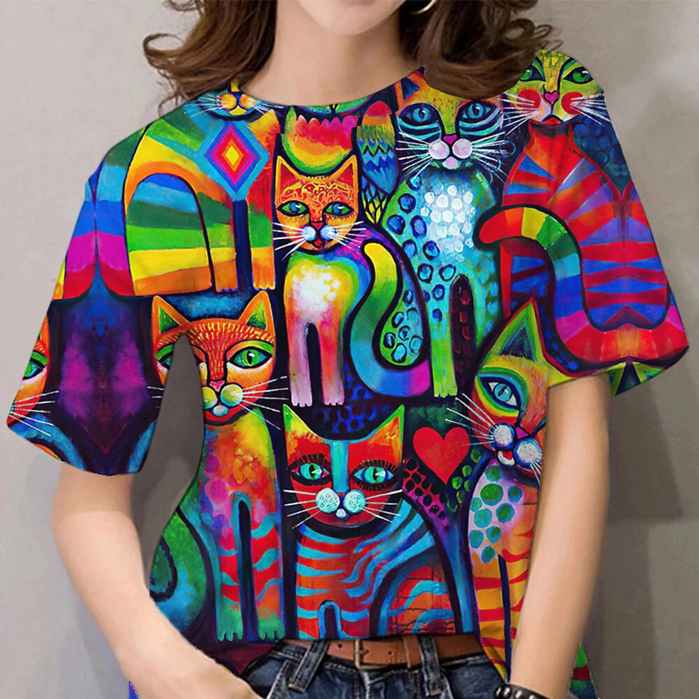 الصورة المصغرة: Women's T-shirt 3d Oil Painting Animal Ladies Clothing Fashion Street Short Sle