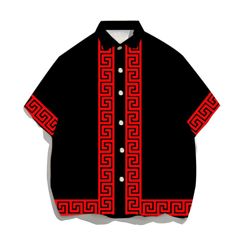 Thumbnail: 2022 Nation Style Summer Man Shirt Ethnic Printed Stand Collar Stripe Short Sle