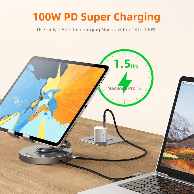 Miniature : CABLETIME 8 in 1 Multi USB C Hub to 4K60Hz HDMI 360 Rotating Stand 100W 5Gbps T