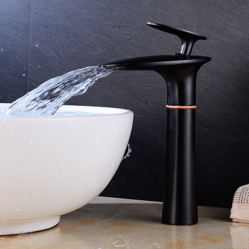 Thumbnail: Waterfall Basin Faucet White Gold Hot Cold Mixer Basin Sink Tap Brass Black Hig