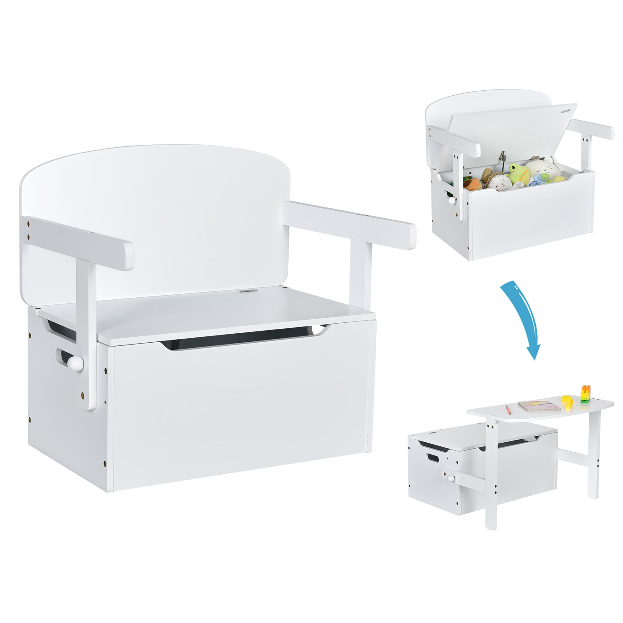 Costway 3-in-1 Kids Convertible Storage Bench Wood Activity Table and Chair Set