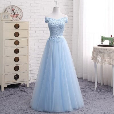 الصورة المصغرة: Bridesmaid Dresses Lace Up Short Middle Long Party Prom Dress Blue Plus Size