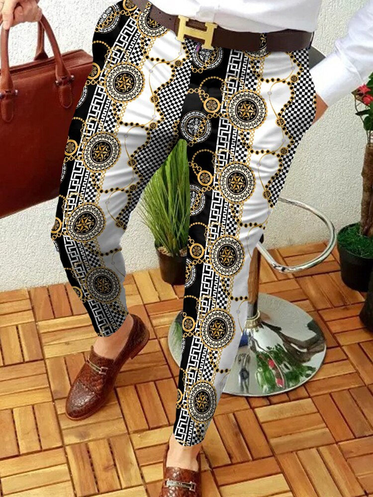 Thumbnail: 2022 Smart Casual Men's Pants Spring Autumn Fashion Print trousers Thin Mid Wai