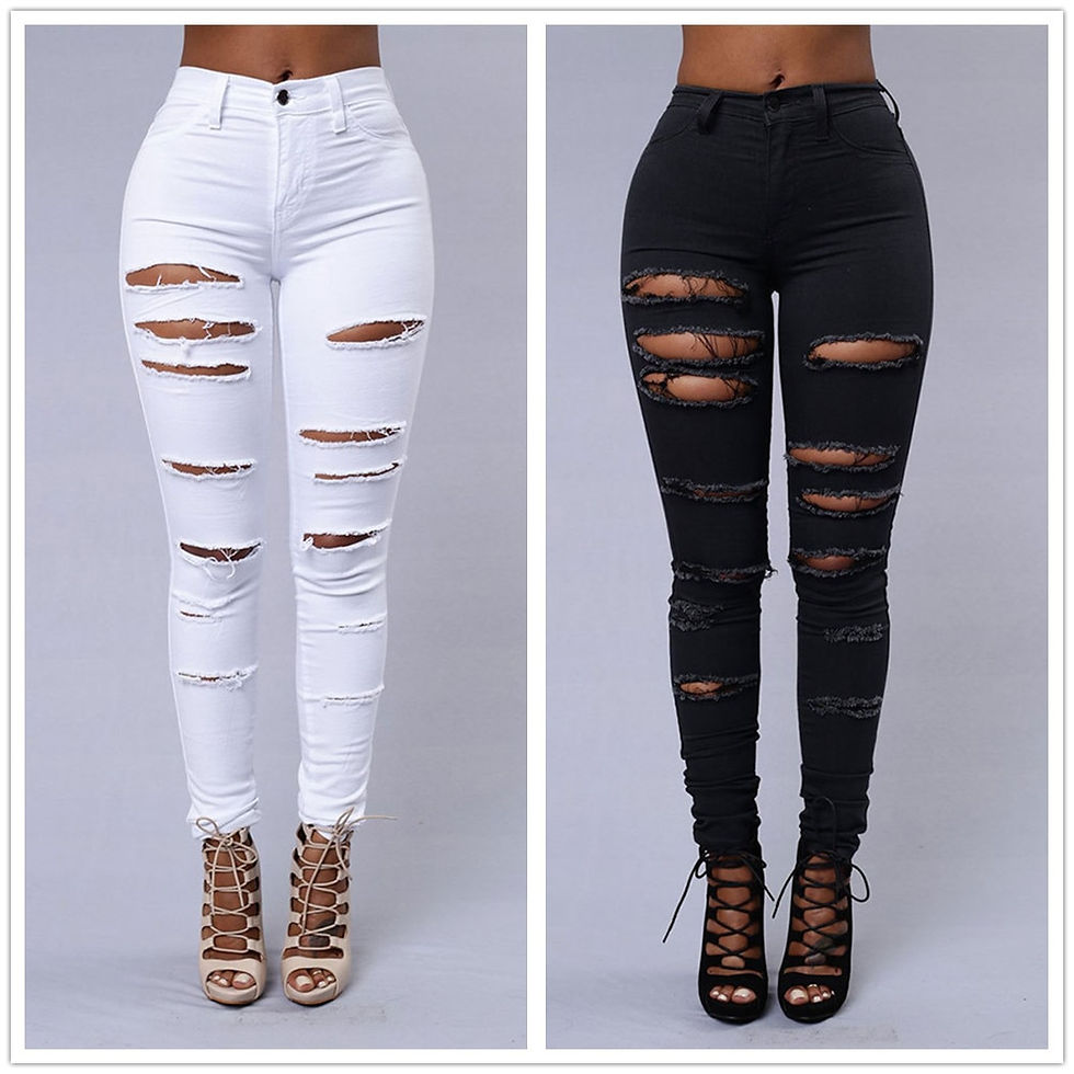 Thumbnail: New Spring Summer Elastic Trousers Black and White Ripped Jeans Fashion Sexy Sk