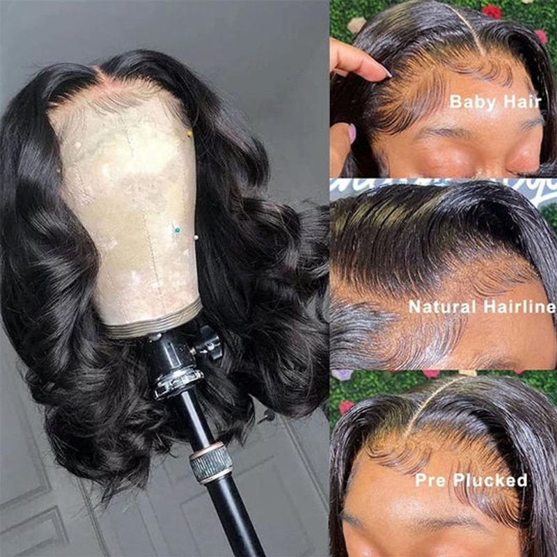Thumbnail: 13x5x1 T Part Lace Wig Transparent Brazilian Body Wave Lace Wigs Short Bob Huma