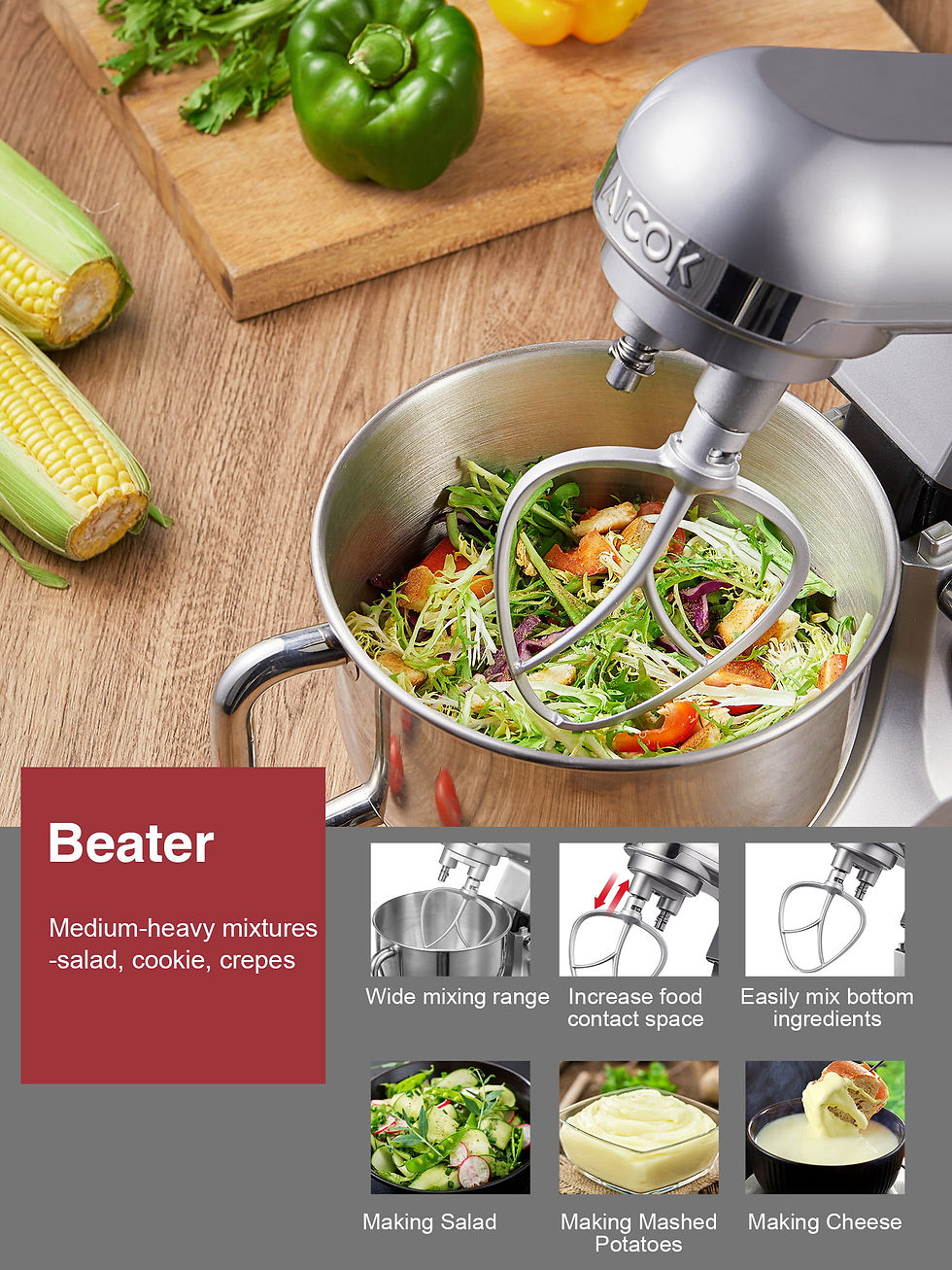 Thumbnail: Stand Mixer with Double Hook, Multifunctional Dough Maker, 6 Speeds, 5.5 Quart 