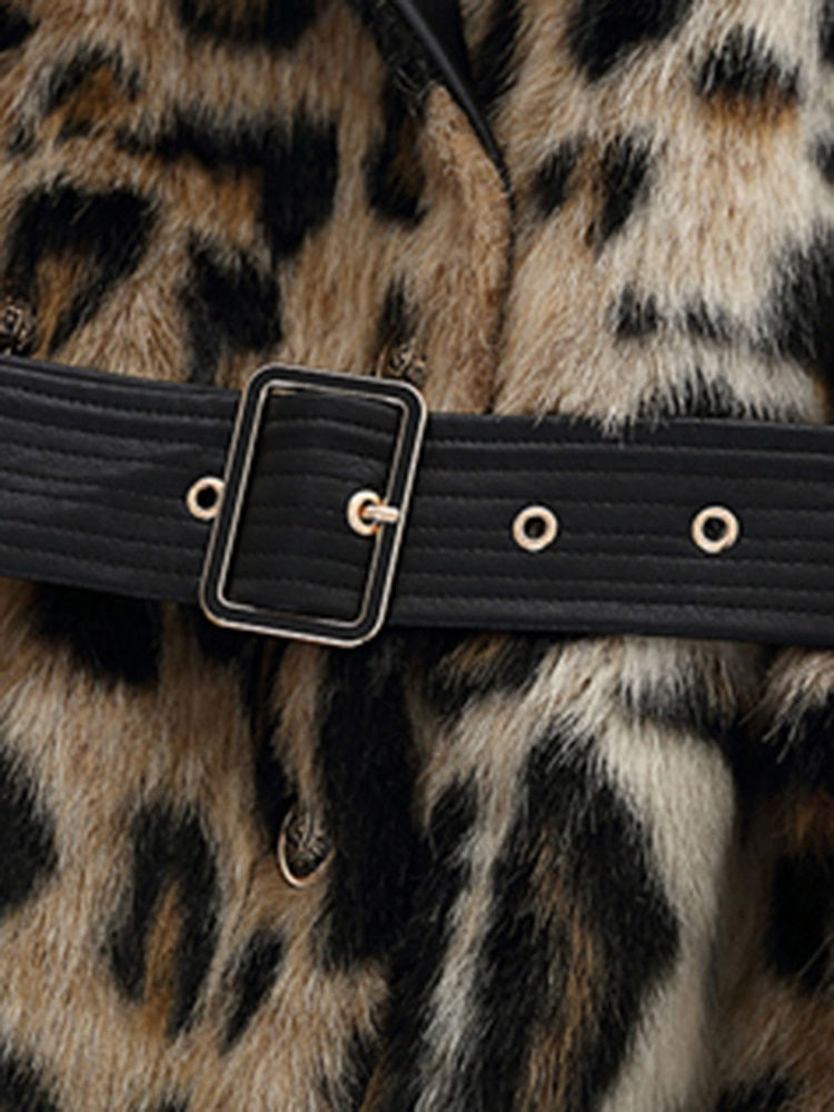 Miniatura: Lautaro Winter Long Leopard Print Warm Fluffy Faux Fur Trench Coat for Women Lo
