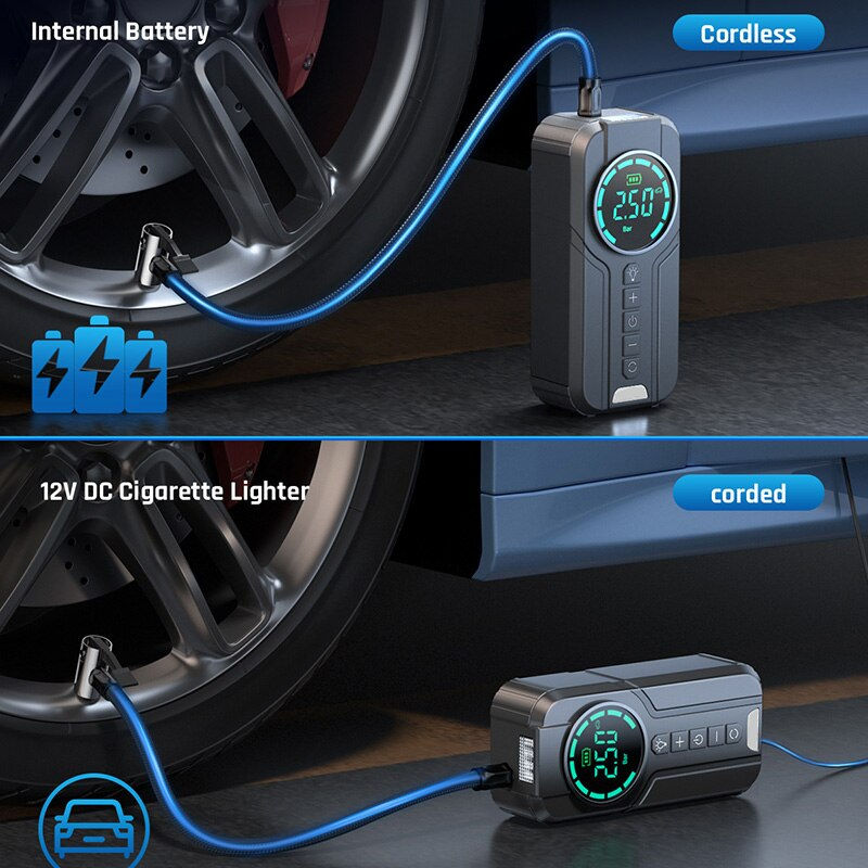 الصورة المصغرة: BUVAYE Car Inflator Tire Pump Portable Car Air Compressor for Motorcycles Bicyc