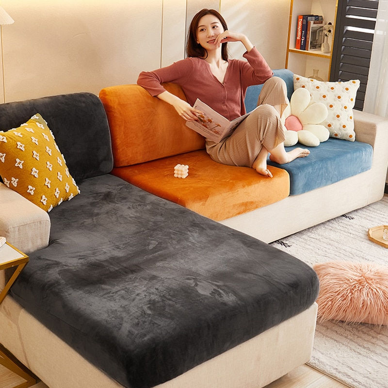 Thumbnail: Velvet Sofa Cushion Cover Living Room Corner Sectional Sofa Seat Cover 200gsm T
