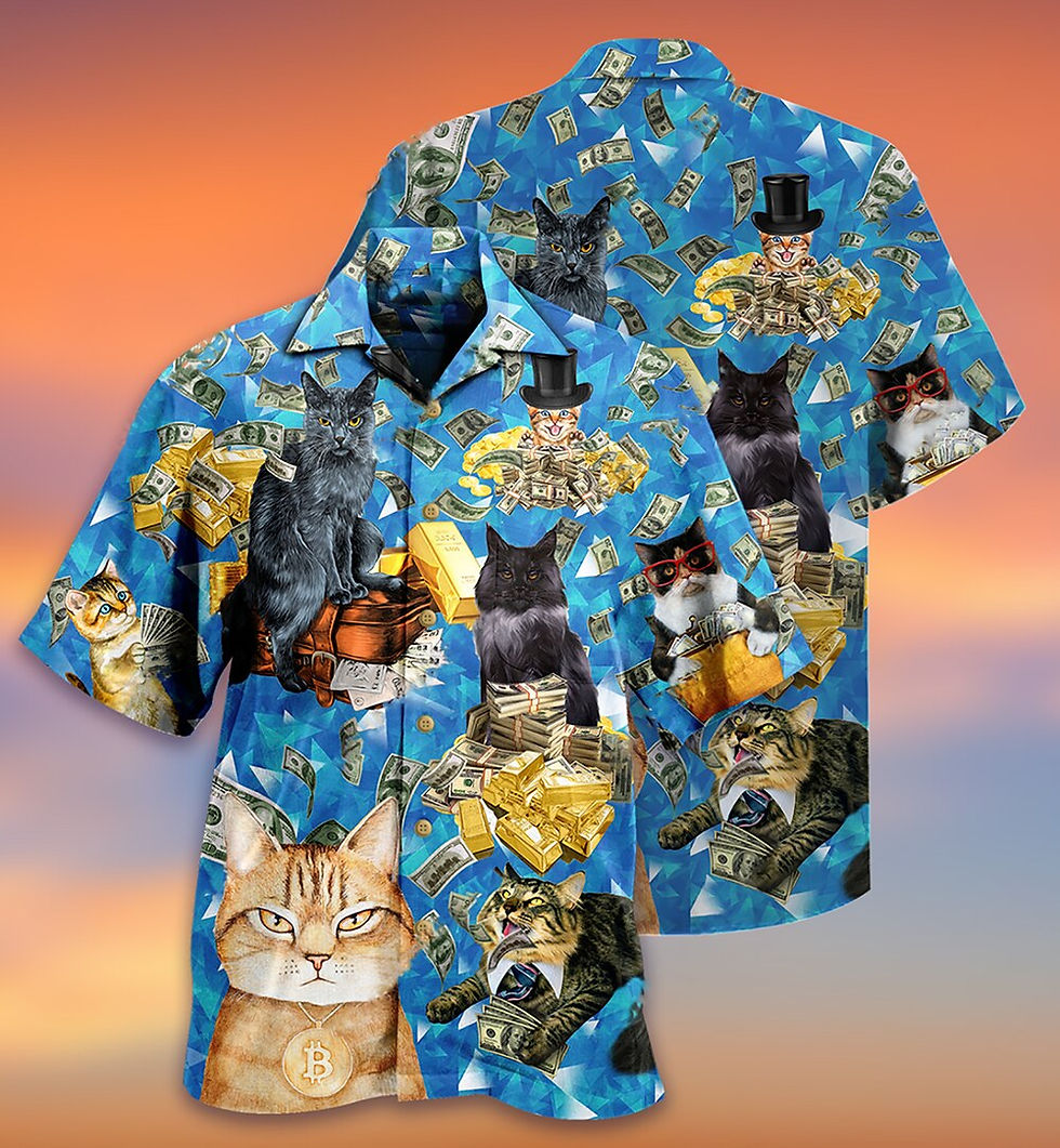 Thumbnail: 2023 Men's Beach Summer Outdoor Vintage Shirts Casual Shirts Cat Print Beach St