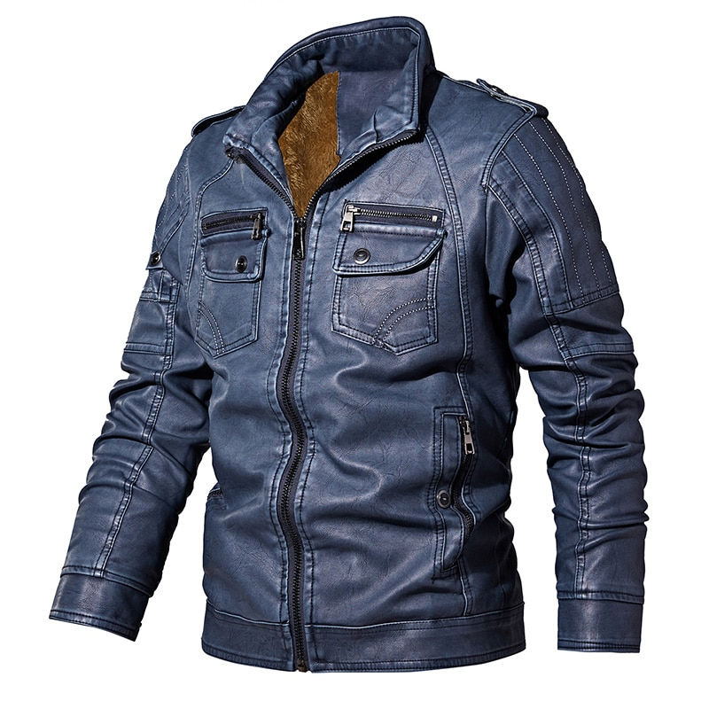 الصورة المصغرة: Men's Leather Motorcycle Biker Leather Windbreaker Genuine Leather Jacket