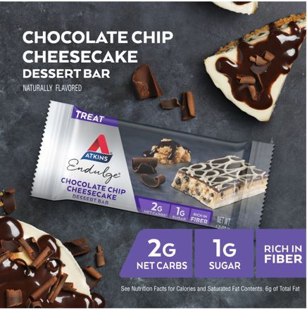 Miniature : Atkins Endulge Dessert Bar, Keto Friendly, Chocolate Chip Cheesecake, 5 Count