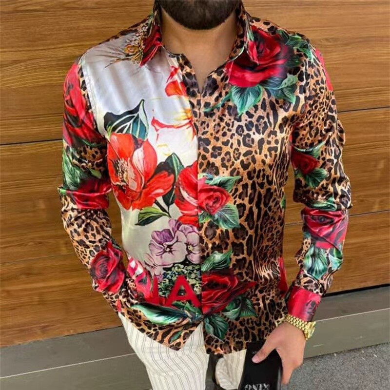 Thumbnail: Men's Casual Shirt Lapel Button Fashion Garment Top Digital Print Noble Ball Bu