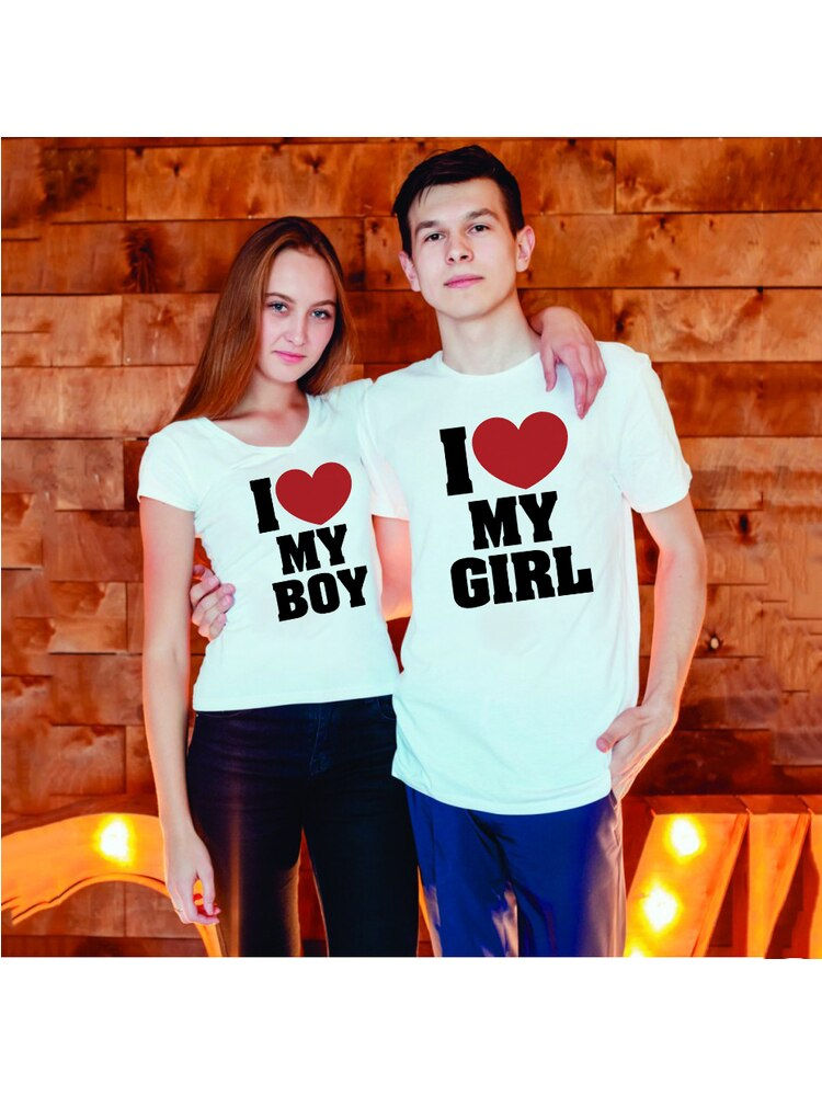 Thumbnail: I Love My Girl I Love My Boy Couple Short Sleeves T Shirt Summer Top Chic Coupl
