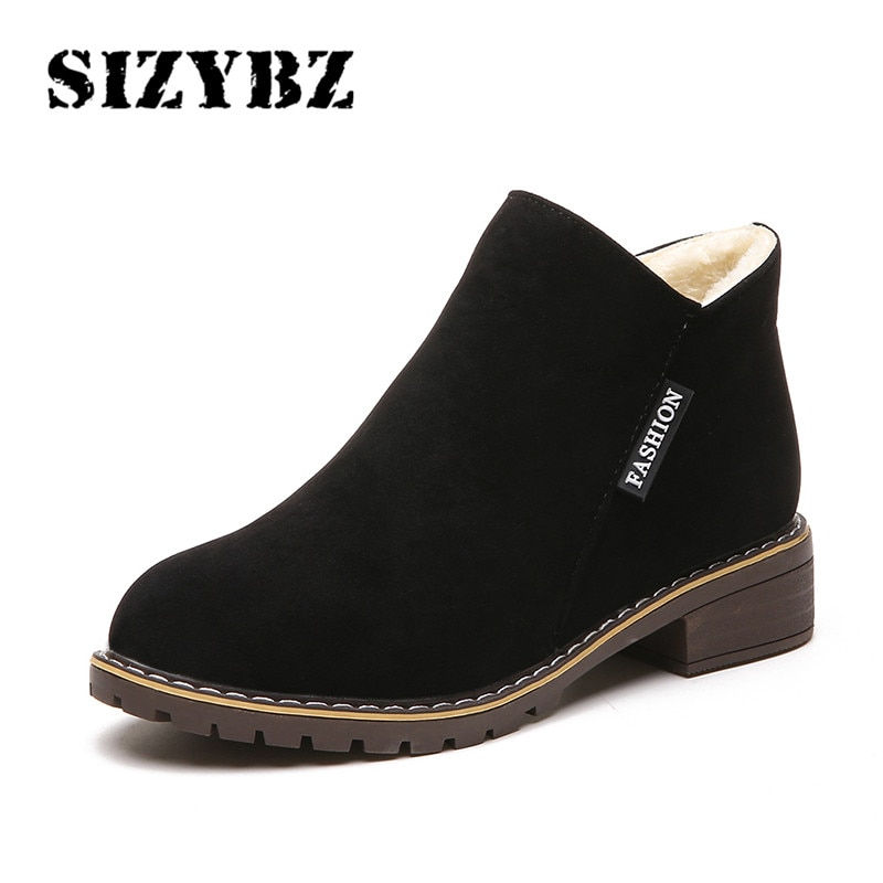 Thumbnail: NEW Women Party Boots Autumn Winter Boots Flock Classic Zipper Snow Ankle Boots