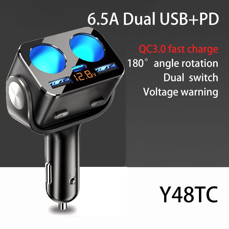 Thumbnail: BUVAYE Car Cigarette Lighter Splitter Socket LED Digital Display Flash Charge M