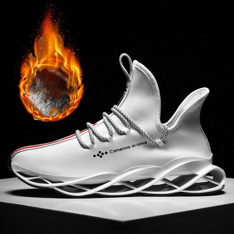 Thumbnail: Men's Running Shoes Waterproof Leather Sneakers Unique Blade Sole High-quality 