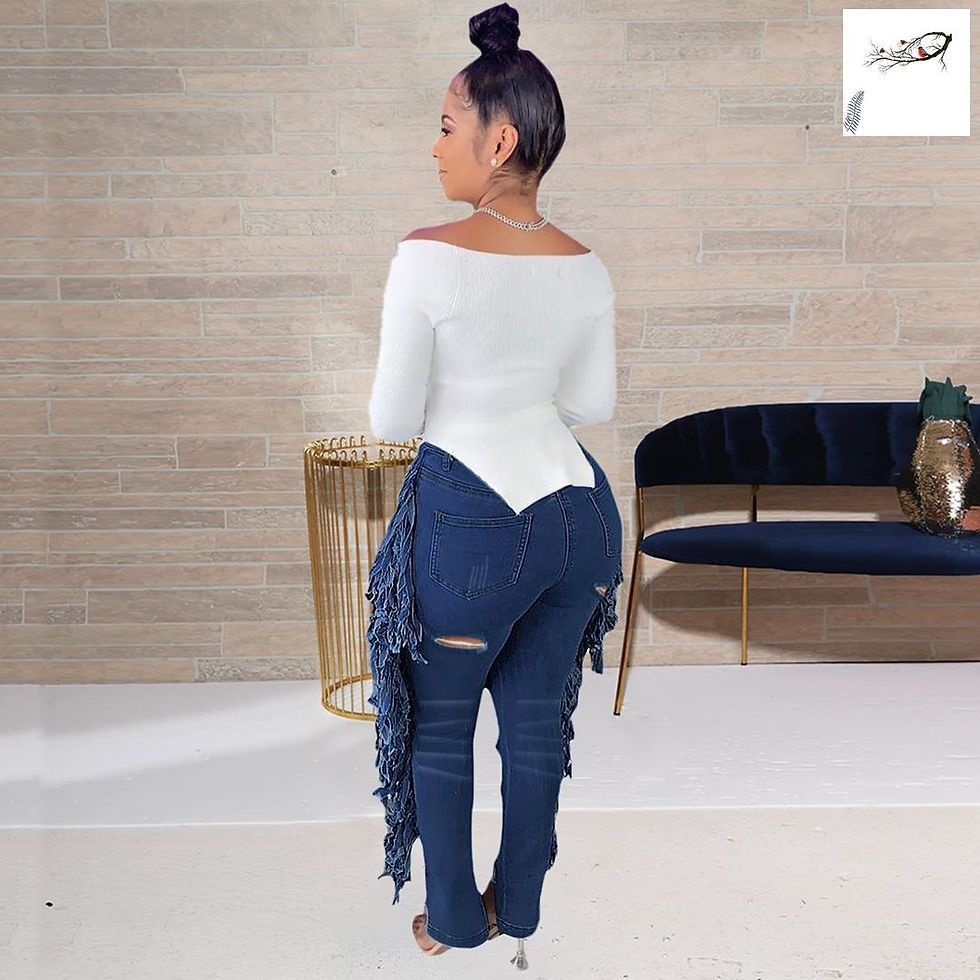 Thumbnail: Echoine dark Blue Tassel Hole Denim Pants Sexy Hight Waist Jeans Autumn Skinny 