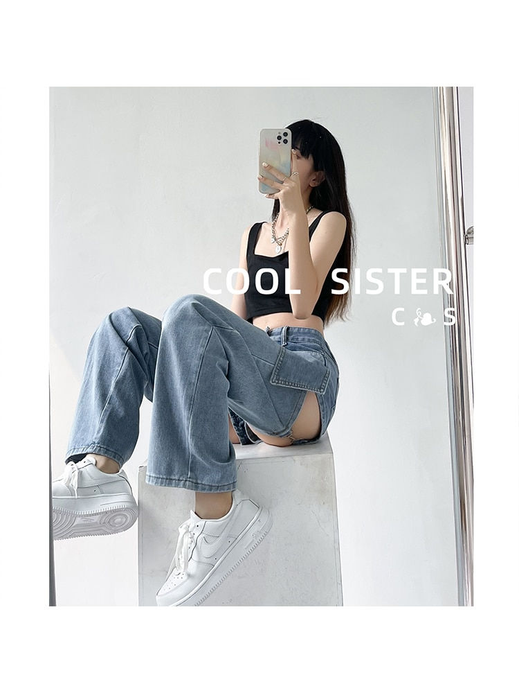 Миниатюра: Vintage High Waist Harajuku Style Blue Ripped  Jeans Pants Korean Fashion Women