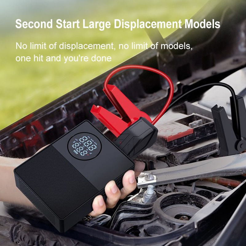 Thumbnail: 2 In 1 Car Jump Starter Dual Screen Digital Display 12V Portable Inflator Pump 
