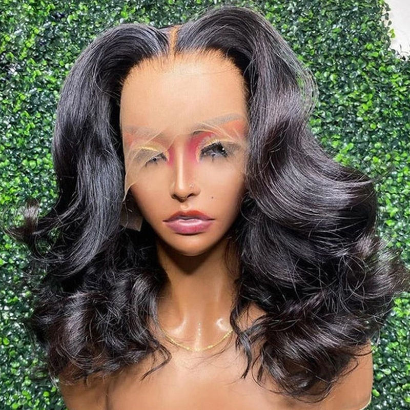 Thumbnail: 13x5x1 T Part Lace Wig Transparent Brazilian Body Wave Lace Wigs Short Bob Huma