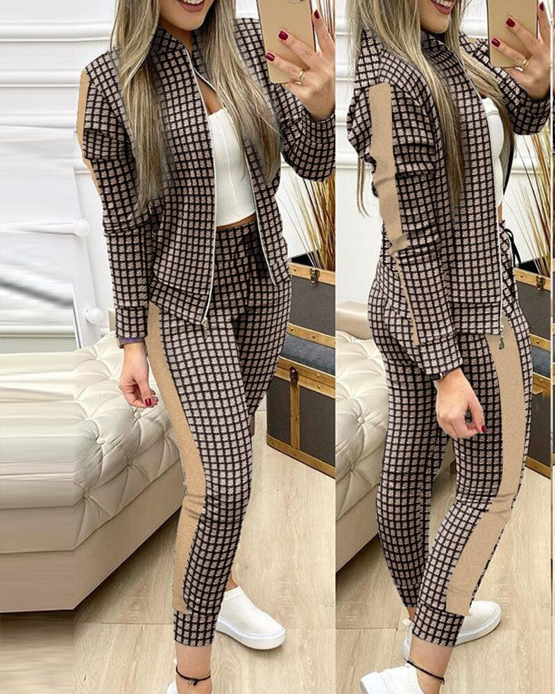 Thumbnail: Fashion Tracksuit 2 Piece Set Autumn Winter Zipper Jacket + Long Pants Sports S
