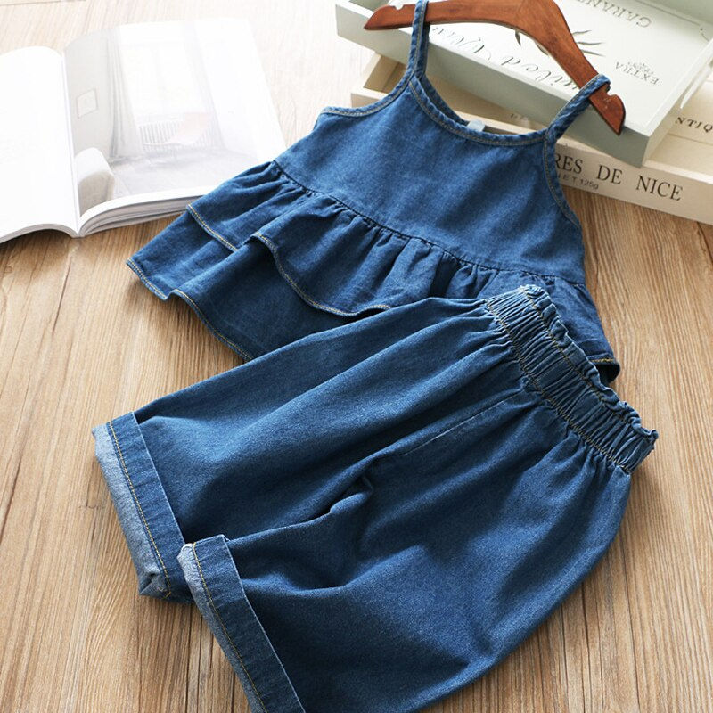 Thumbnail: Humor Bear Summer Girls' Clothing Sets Korean Denim Suspender Jacket Top+Wide L