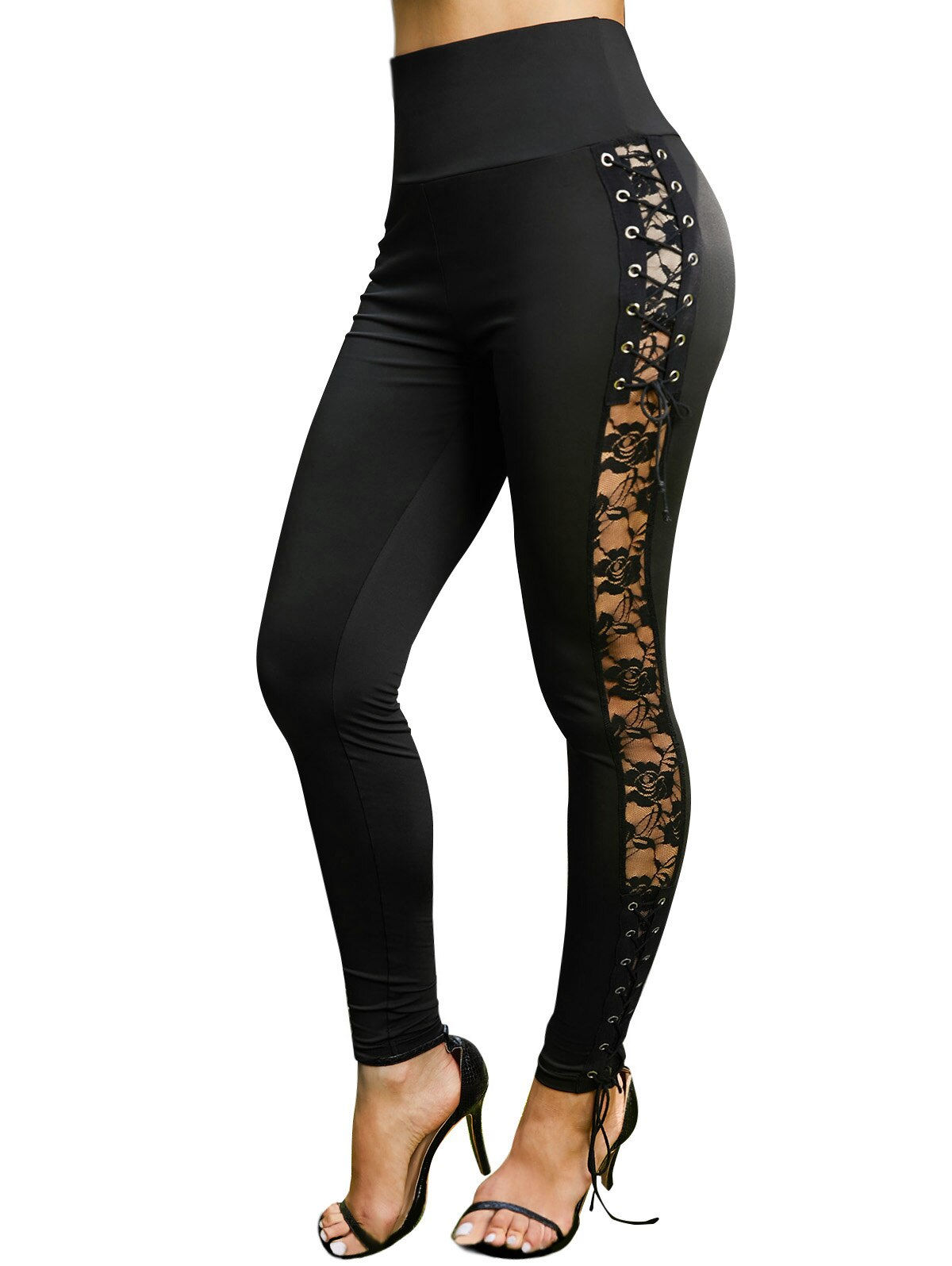 Chain Detail Grommet Embellished Jogger Pants Women Sports Casual Cool Leggings