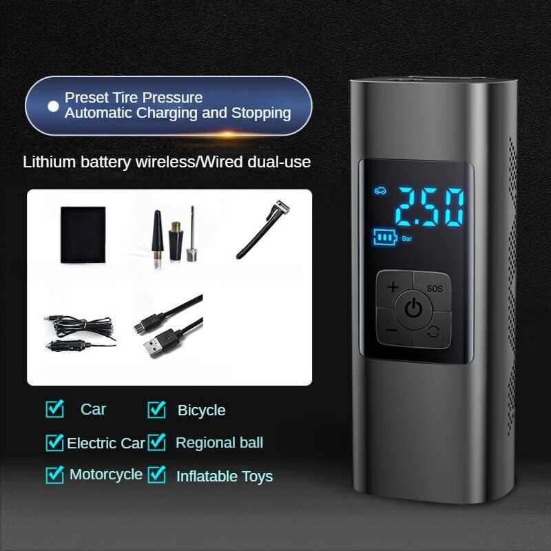 الصورة المصغرة: Portable Car Tire Pump Inflator Wireless Car Digital Display Air Compressor Tir