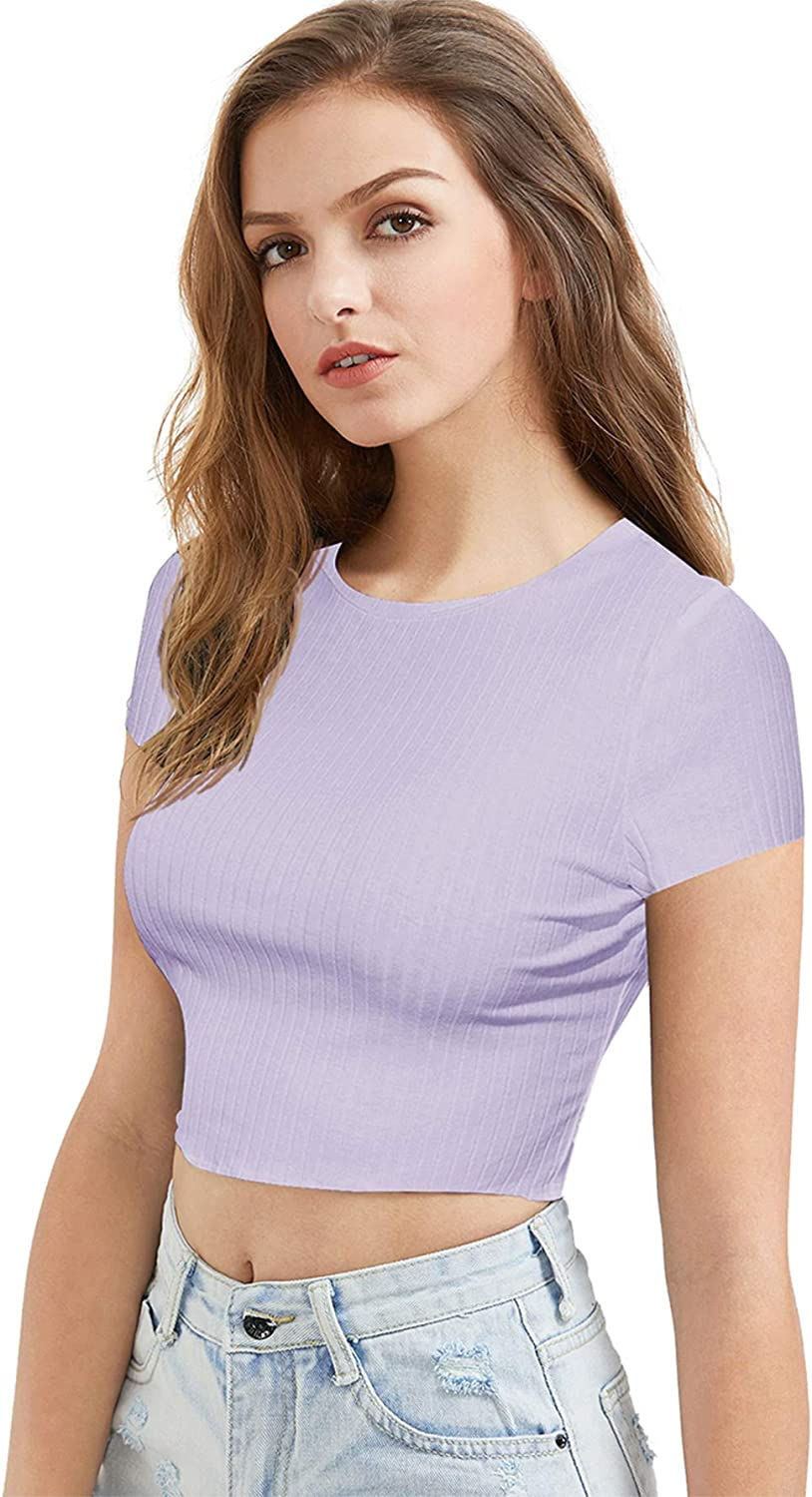 Thumbnail: SweatyRocks Women's Basic Short Sleeve Scoop Neck Crop Top