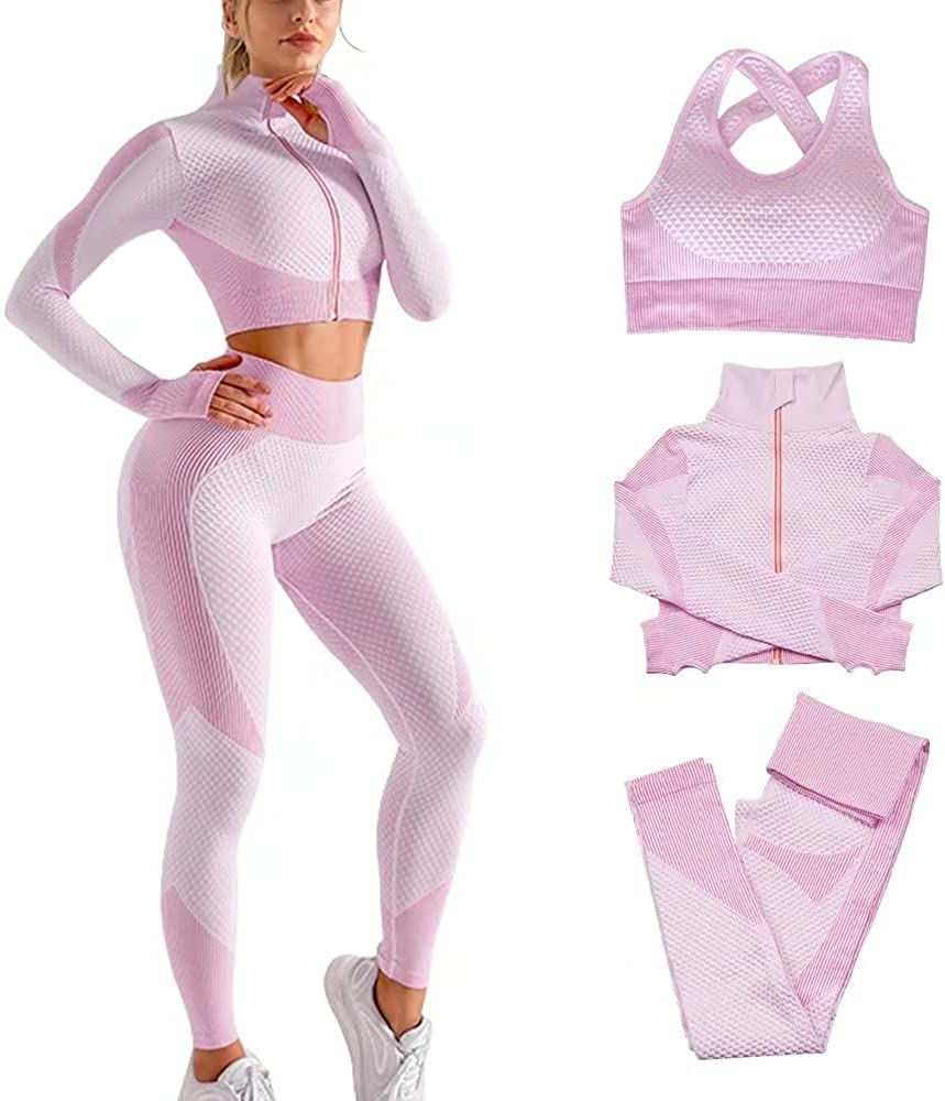 Thumbnail: Veriliss 3pcs Seamless Outfit Workout Sets Gym for Women, Fitness Sports School
