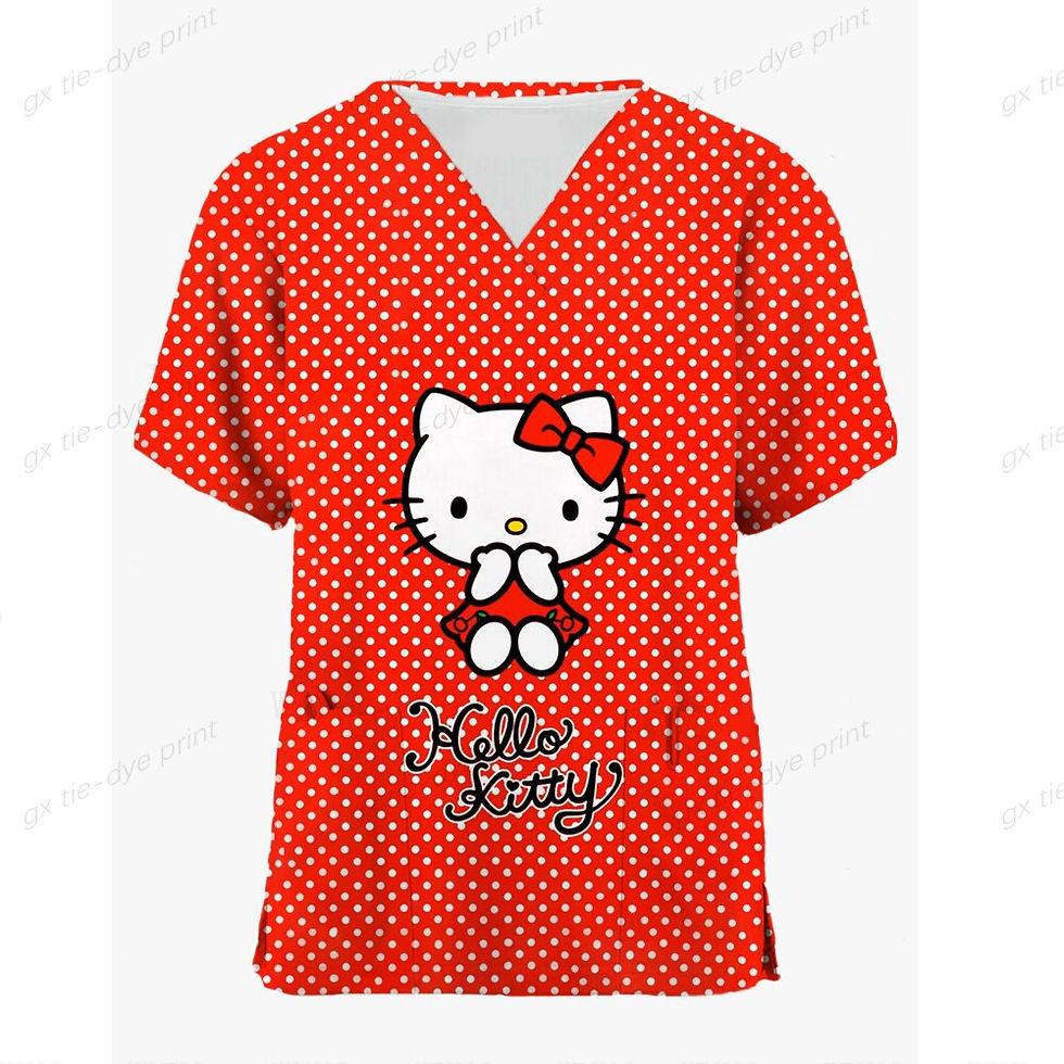 Thumbnail: Women Working Uniform Hello Kitty Print Pocket Blouse Nurse Uniform Women Short