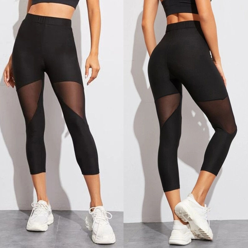Thumbnail: Black Patchwork Mesh Leggings Women's Jeggings Legins Women Leggins Female Elas