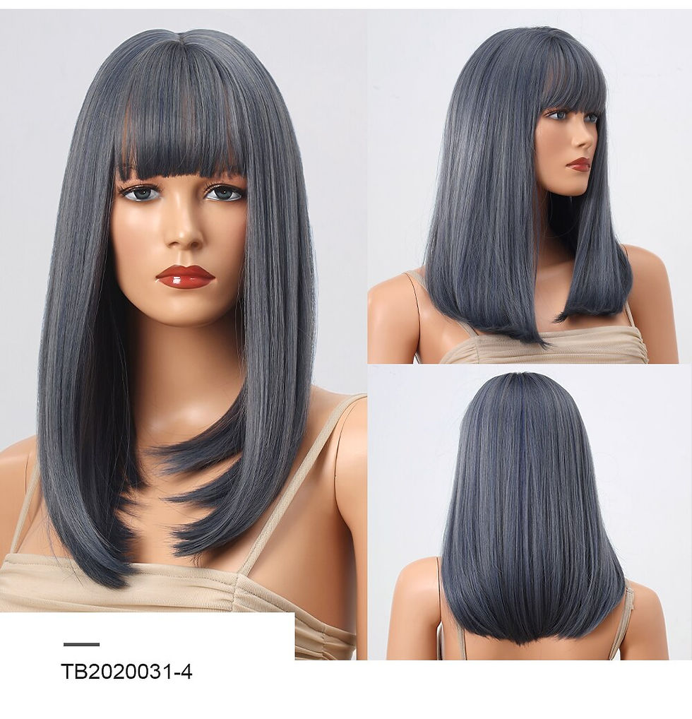 Thumbnail: Black Straight Bob Synthetic Wigs For Women white Wig With Bangs  Heat Resistan