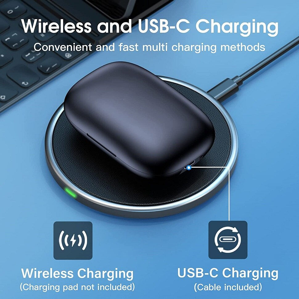 थंबनेल: Bluetooth Headphones 48Hrs Playback Wireless Earbuds with Wireless Charging Cas