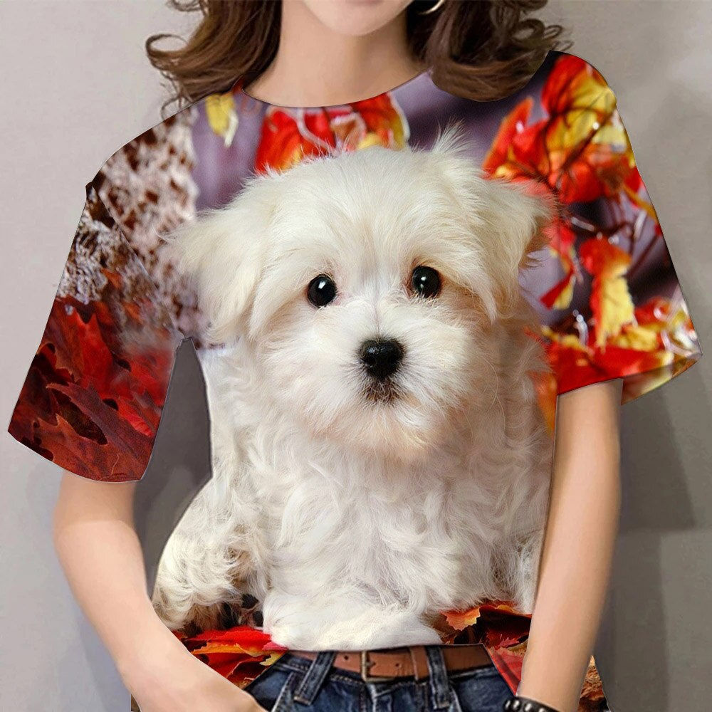Summer Women's T-shirt For Ladies 3D Print Dog Graphic T Shirt Fashion Casual S