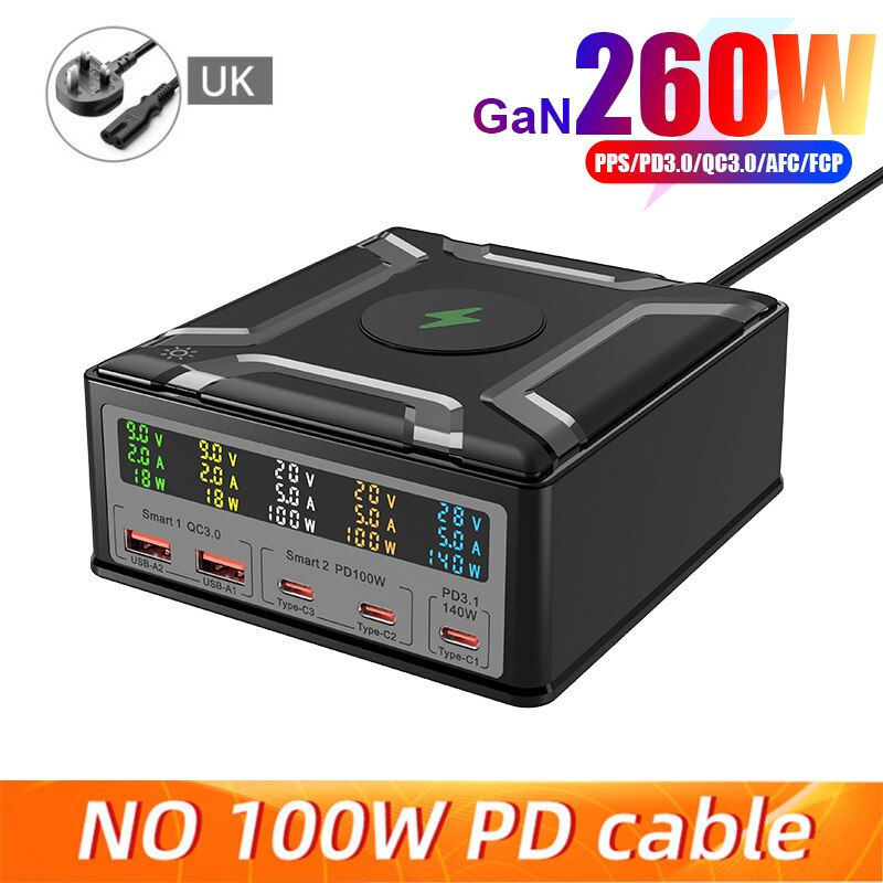Thumbnail: URVNS 260W PD3.1 USB C Charging Station LCD Display 5Port PD 140W 100W PPS 45W 
