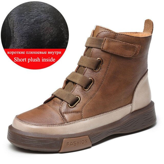 Thumbnail: Spring Autumn Handmade Genuine Leather Women Boots Snow Boots Women Warm Shoes 