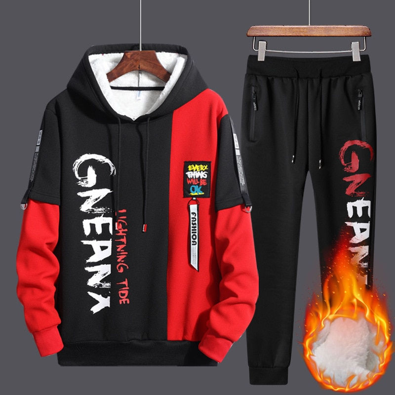 Miniatura: 2023 New Tracksuit Men Casual Long Sleeve Hooded Mens Two Piece Hoodie+Pants Se