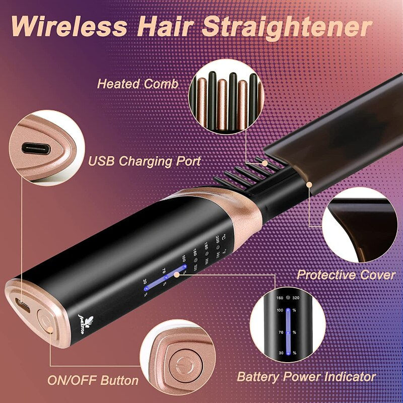 Miniaturbild: Wireless Hair Straightener Hot Comb Heating Brush Portable Smooth Beard Straigh