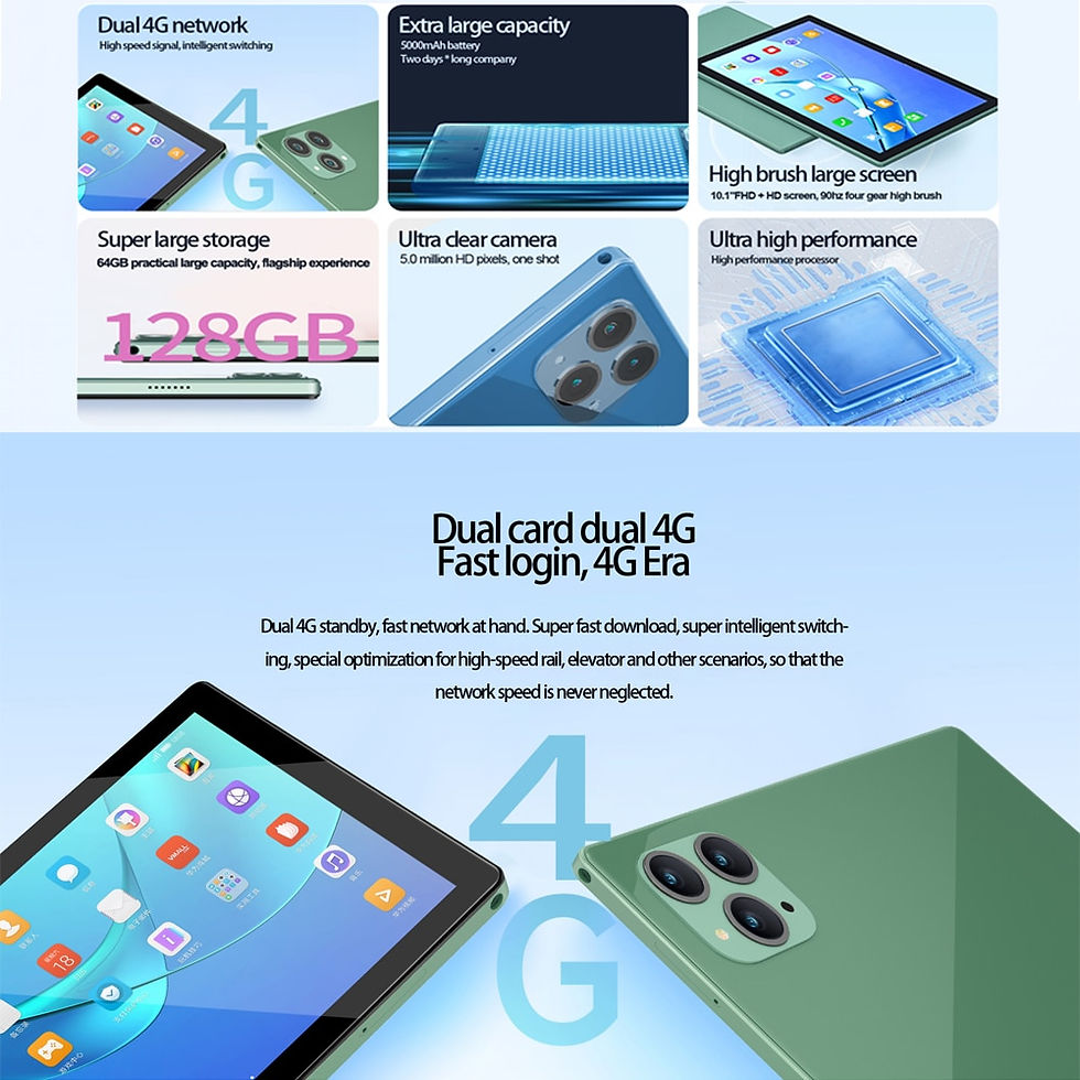Миниатюра: New 10.1 Inch Tablets Android 11 Octa Core 8GB RAM 128GB ROM Dual 4G LTE Phone 
